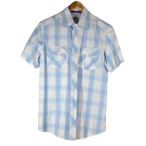 Paper Denim & Cloth Men's‎ Medium Sky Blue Plaid Short Sleeve Button Down Shirt